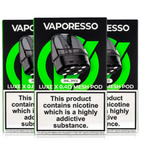 Vaporesso LUXE X Pod Cartridge is specially designed for Vaporesso LUXE X kit Available in 0.4ohm, 0.6ohm 0.8ohm.