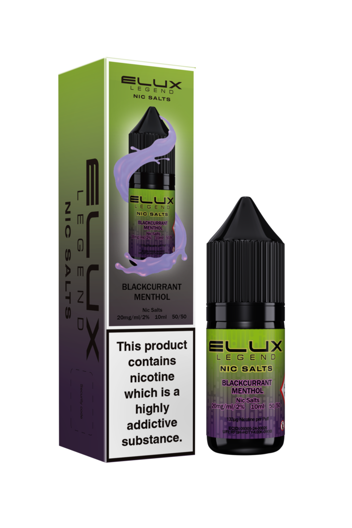 Elux Legend Blackcurrant Menthol 10ml. Chill out in the arctic with our frosty fusion, where vibrant blackcurrant dances with icy menthol, delivering a burst of bold flavour that'll make your taste buds feel deliciously refreshed!