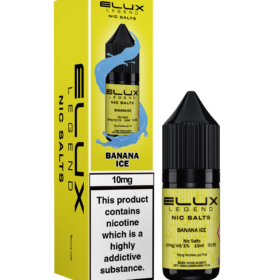 Elux Legends Nic Salt Banana Ice. Invites you to experience the tropical sweetness of ripe bananas, perfectly complemented by a cool menthol breeze. This e-liquid offers a smooth, icy finish, making it the perfect choice for vapers who enjoy a sweet yet refreshing flavour. Whether you’re relaxing at home or on the go, Elux Nic Salt Banana Ice delivers a satisfying, vacation-like experience with every puff. Available in both 10mg and 20mg
