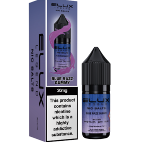 Elux Nic Salt Blue Razz Gummy 10ml, offers a burst of sweet, tangy flavours with a playful mix of juicy blueberries and tart raspberries. A trio of tasty fruits add layers of sweetness, creating a candy-like blend that’s rich, vibrant, and irresistibly smooth. Available in both 10mg and 20mg