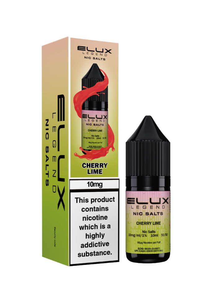 Elux Legends Nic Salt Cherry Lime is the perfect balance of sweet and sour. With a burst of bold cherry flavour combined with zesty lime, this e-liquid offers a satisfying and invigorating experience. It’s a symphony of fruity goodness that will excite your taste buds with every puff, making it the ideal choice for vapers who enjoy a refreshing, tangy vape. Available in both 10mg and 20mg.