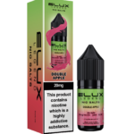 Elux Nic Salt Double Apple 10ml.  A crisp, vibrant blend of sweet red apples and tart green apple, perfectly balanced for a refreshing fruit burst. Available in both 10mg and 20mg.