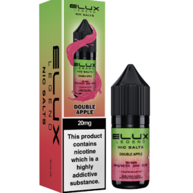 Elux Nic Salt Double Apple 10ml.  A crisp, vibrant blend of sweet red apples and tart green apple, perfectly balanced for a refreshing fruit burst. Available in both 10mg and 20mg.