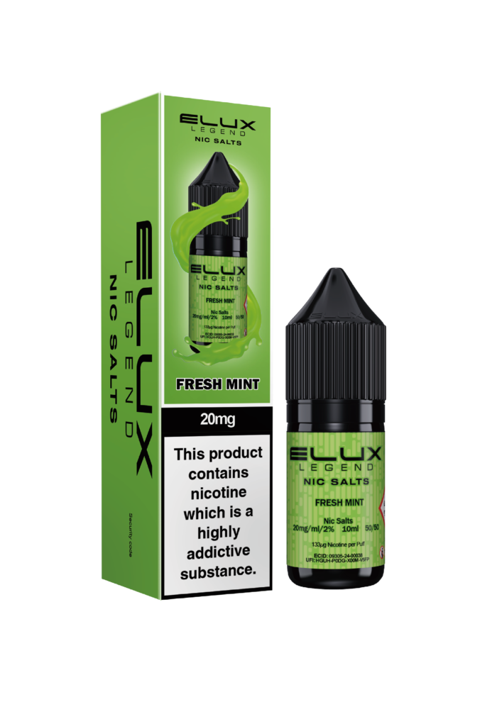 Elux Legends Nic Salt Fresh Mint 10ml. Need we say more? a Cool, invigorating mint with a clean, crisp finish for a refreshingly icy experience. Available in both 10mg and 20mg.