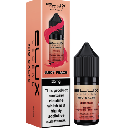 Elux Nic Salt Juicy Peach – Lush, ripe peach flavour that’s rich, sweet, and packed with fresh, juicy goodness, guaranteed to leaving you wanting more! Available in both 10mg and 20mg.