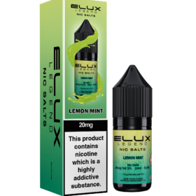 Elux Legends Nic Salt Lemon Mint 10ml. A Zesty Lemon and Refreshing Mint Fusion Elux Nic Salt Lemon Mint delivers a perfect balance of fresh lemon zest and cool mint. The citrusy punch of lemon is complemented by the icy chill of mint, creating a refreshing, smooth vaping experience. Every puff leaves you feeling refreshed and satisfied. Available in both 10mg and 20mg.