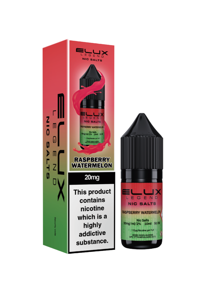 Elux Nic Salt Raspberry Watermelon – A Sweet and Tangy Tropical Delight Elux Nic Salt Raspberry Watermelon combines the juicy, refreshing taste of watermelon with the tangy, bold flavour of raspberries. Together, these fruits create a sweet, mouthwatering blend that will excite your taste buds and keep you coming back for more. Available in both 10mg and 20mg.