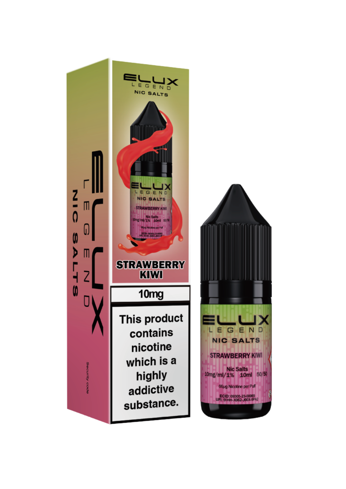 Elux Legends Nic Salt Strawberry Kiwi 10ml. Lose yourself in the sweet embrace of luscious strawberry and tangy kiwi with Elux Nic Salt. This dynamic duo creates a vibrant, fruit-forward explosion of flavour that’s both refreshing and satisfying. It sets a new standard for fruity e-liquids, offering a perfect balance of sweetness and tartness in every puff. Available in both 10mg and 20mg.