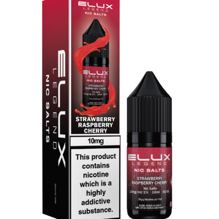 Elux Legends Nic Salt Strawberry Raspberry and Cherry 10ml. This blend combines sweet strawberries, tangy raspberries, and juicy cherries to create a mouthwatering vaping experience. Whether you prefer sweet or tart flavours, this trio delivers a balanced, refreshing taste with every inhale. Available in both 10mg and 20mg.