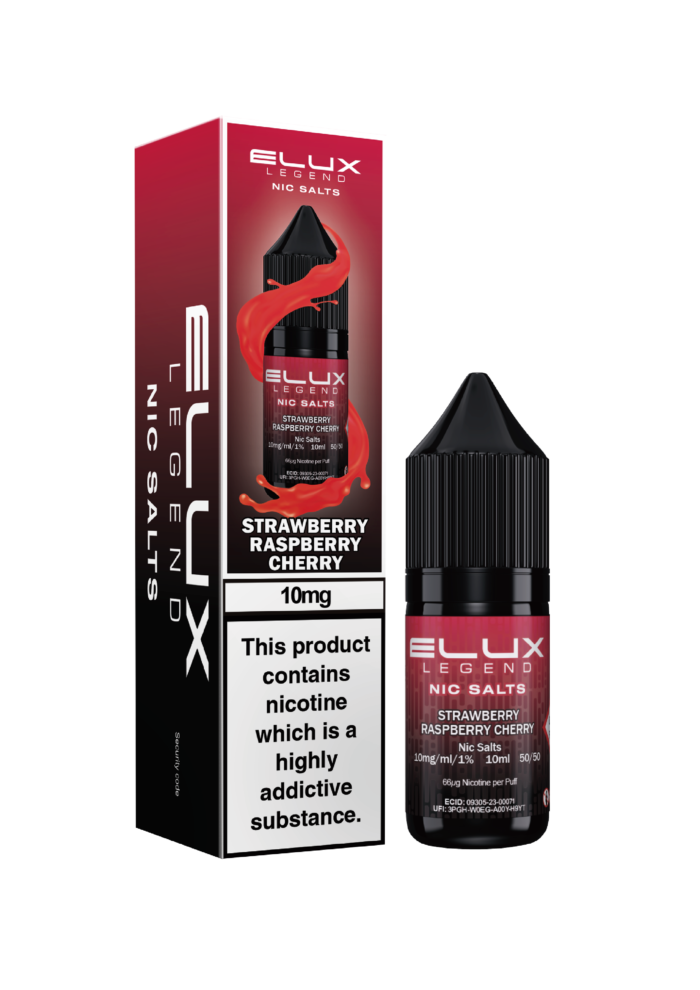 Elux Legends Nic Salt Strawberry Raspberry and Cherry 10ml. This blend combines sweet strawberries, tangy raspberries, and juicy cherries to create a mouthwatering vaping experience. Whether you prefer sweet or tart flavours, this trio delivers a balanced, refreshing taste with every inhale. Available in both 10mg and 20mg.
