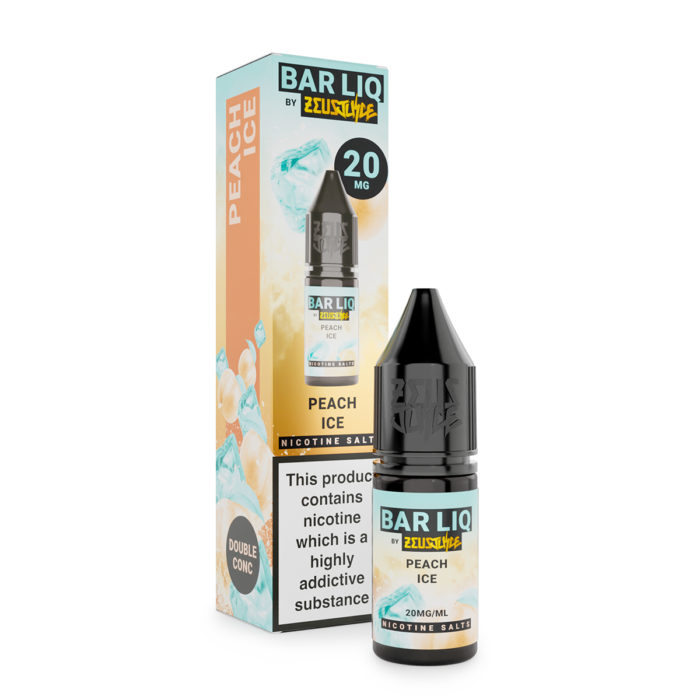Barliq By Zeus Peach Ice 10ml. Peach Ice nic salt e-liquid offsets a juicy peach flavour with a cool, icy exhale. The sweetness of the peach is perfectly paired with the refreshing hit of menthol, making it an inviting and invigorating all-day vape.