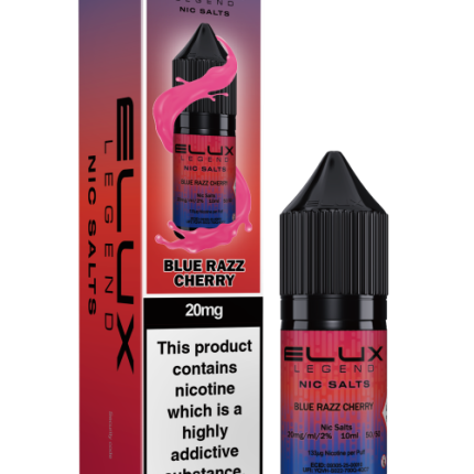 Elux Legends Nic Salts Blue Razz Cherry 10ml Elux Nic Salt is crafted to offer a smooth, satisfying vape experience. Best used with pod devices or higher-ohm coils, it ensures consistent, flavour-packed hits. Available in both 10mg and 20mg nicotine strengths, you can select the perfect level of nicotine for your vaping preference. Thanks to the Nic Salt formula, it provides a smoother throat hit and quicker nicotine absorption for a more immediate and enjoyable sensation.