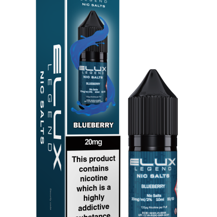 Elux Legends Nic Salts Blueberry 10ml Elux Nic Salt is crafted to offer a smooth, satisfying vape experience. Best used with pod devices or higher-ohm coils, it ensures consistent, flavour-packed hits. Available in both 10mg and 20mg nicotine strengths, you can select the perfect level of nicotine for your vaping preference. Thanks to the Nic Salt formula, it provides a smoother throat hit and quicker nicotine absorption for a more immediate and enjoyable sensation.