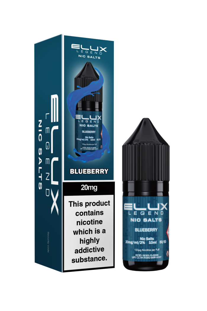 Elux Legends Nic Salts Blueberry 10ml Elux Nic Salt is crafted to offer a smooth, satisfying vape experience. Best used with pod devices or higher-ohm coils, it ensures consistent, flavour-packed hits. Available in both 10mg and 20mg nicotine strengths, you can select the perfect level of nicotine for your vaping preference. Thanks to the Nic Salt formula, it provides a smoother throat hit and quicker nicotine absorption for a more immediate and enjoyable sensation.