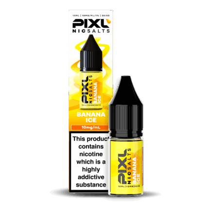Introducing Pixl Nic Salts Banana Ice. Banana Ice delivers a smooth blend of ripe, creamy banana layered with a crisp menthol chill. Each puff balances tropical sweetness with a cool finish, creating a refreshing all-day vape that’s both sweet and satisfying. Crafted for vapers who love a smooth, icy twist on a fruity classic. available in 10mg and 20mg strength. 