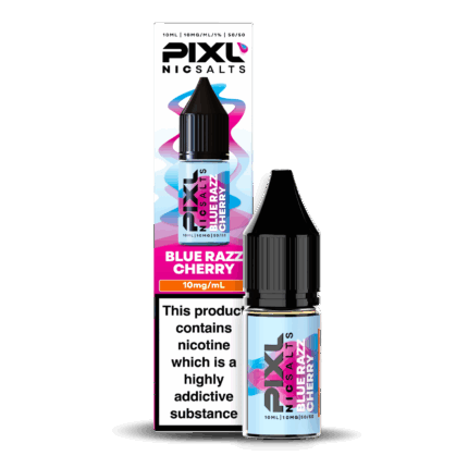 Introducing Pixl Nic Salts Blue Razz Cherry. Blue Razz Cherry delivers a tangy burst of blue raspberry perfectly blended with juicy cherries for a sweet and sour kick. Each puff bursts with candy-inspired flavour and a smooth finish, making it a vibrant and satisfying all-day vape. Available in 10mg and 20mg.