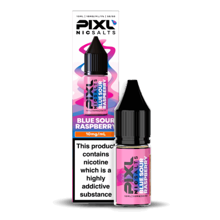 Introducing Pixl Nic Salts Blue Sour Raspberry. Blue Sour Raspberry combines juicy blueberries with tangy raspberries for a sharp and sweet flavour explosion. This fruity fusion delivers a perfect balance of sweetness and tartness with every smooth puff. available in 10mg and 20mg.