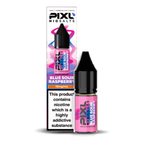 Introducing Pixl Nic Salts Blue Sour Raspberry. Blue Sour Raspberry combines juicy blueberries with tangy raspberries for a sharp and sweet flavour explosion. This fruity fusion delivers a perfect balance of sweetness and tartness with every smooth puff. available in 10mg and 20mg.