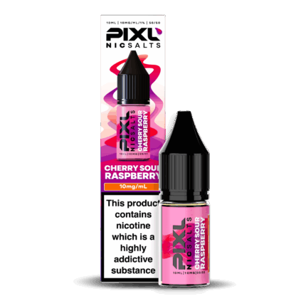 Introducing Pixl Nic Salts Cherry Sour Raspberry. Cherry Sour Raspberry delivers a mouth-watering fusion of sweet cherries and tangy raspberries. The perfect mix of candy-style sourness and fruity sweetness, this blend keeps your taste buds buzzing from start to finish. Available in 10mg and 20mg.