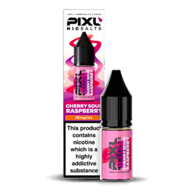 Introducing Pixl Nic Salts Cherry Sour Raspberry. Cherry Sour Raspberry delivers a mouth-watering fusion of sweet cherries and tangy raspberries. The perfect mix of candy-style sourness and fruity sweetness, this blend keeps your taste buds buzzing from start to finish. Available in 10mg and 20mg.