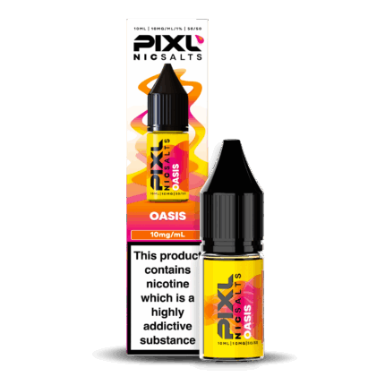 Introducing Pixl Nic Salts Oasis 10ml. Oasis takes you straight to the tropics with a delicious blend of mango, peach, and melon. Fruity, exotic, and ultra-smooth, this vape delivers sunshine flavour in every puff — the ultimate tropical escape.