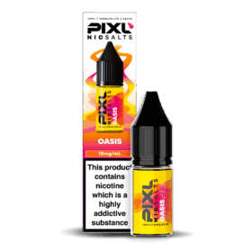 Introducing Pixl Nic Salts Oasis 10ml. Oasis takes you straight to the tropics with a delicious blend of mango, peach, and melon. Fruity, exotic, and ultra-smooth, this vape delivers sunshine flavour in every puff — the ultimate tropical escape.