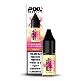 Introducing Pixl Nic Salts Strawberry Ice Cream 10ml. Strawberry Ice Cream delivers the rich, creamy taste of smooth vanilla ice cream swirled with sweet strawberries. This indulgent dessert flavour is perfectly balanced for a soft, creamy inhale and a fruity, satisfying exhale.